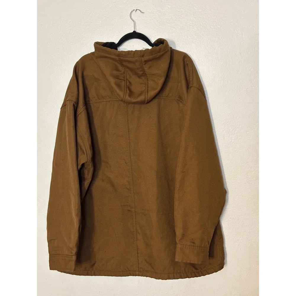 Wrangler Workwear Mens 3XL Brown Canvas Fleece Lined Hooded Shirt Jacket Shacket